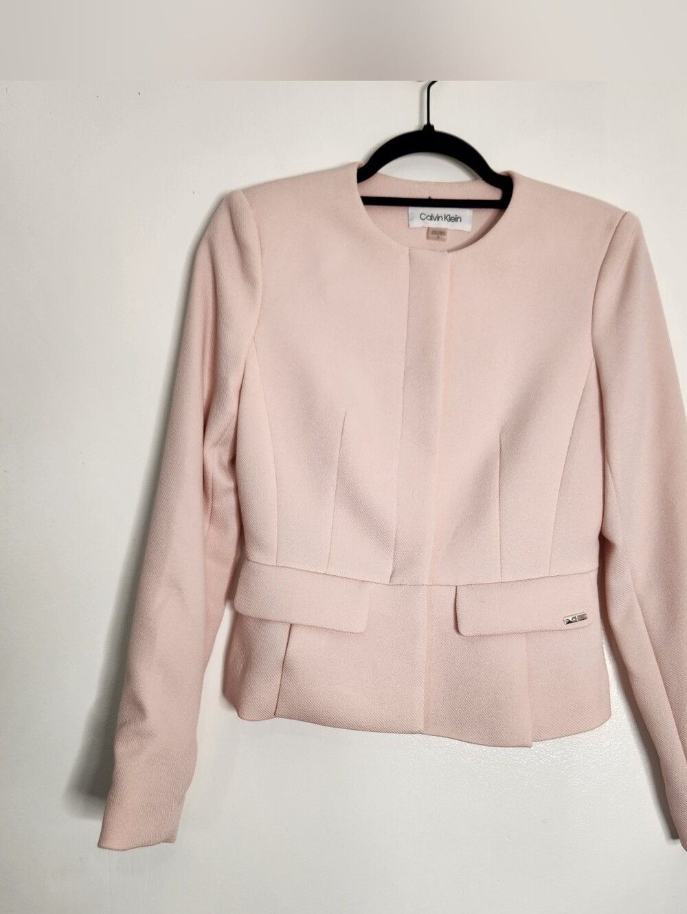 Calvin Klein Blazer Jacket 0 Womens Light Pink Covered Buttons Faux Pockets